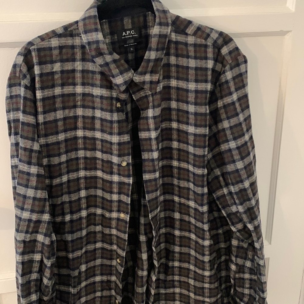 A. P. C. Mens wool plaid flannel shirt